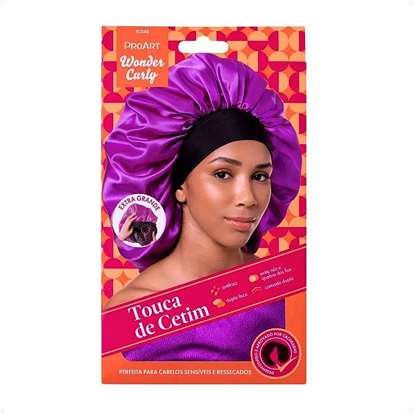 Touca De Cetim Proart Wonder Curly Extra Grande Roxa e Preta Tc04B