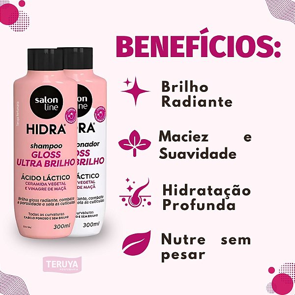 Kit Salon Line Hidra Gloss Ultra Brilho: Shampoo e Condicionador 300ml
