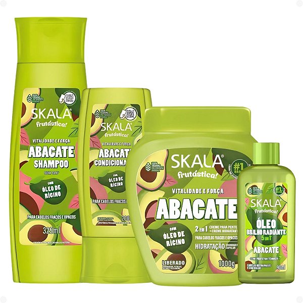 Kit Skala Frutástica Abacate: Shampoo, Condicionador, Creme Tratamento 1000g e Óleo Capilar 90ml