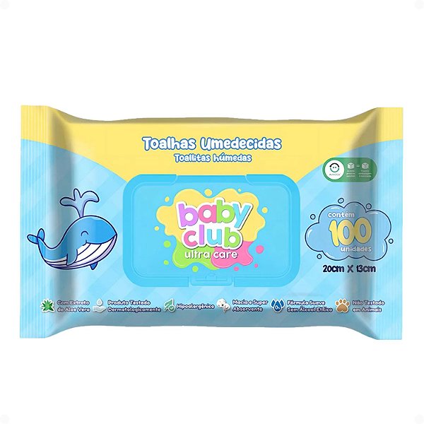 Toalhas Umedecidas Baby Club Ultra Care 20x13cm Com 100Un