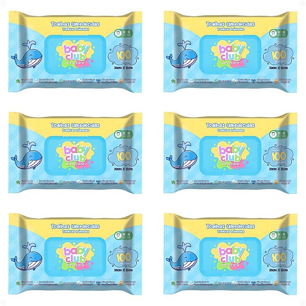 Kit Baby Club Ultra Care: 6 Pacotes Toalhas Umedecidas Baby 20x13cm Com 100Un