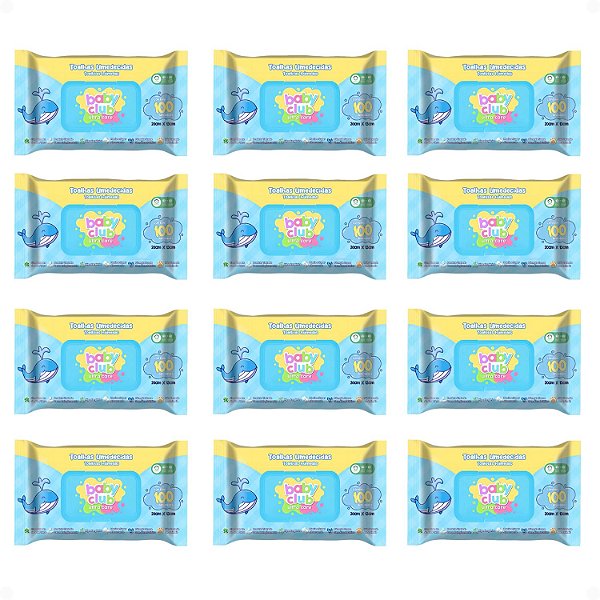 Kit Baby Club Ultra Care: 12 Pacotes Toalhas Umedecidas Baby 20x13cm Com 100Un