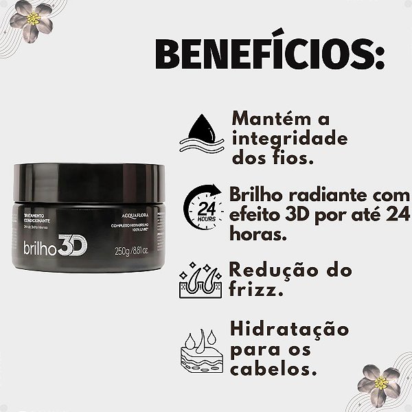 Máscara Capilar Tratamento Condicionante Acquaflora Brilho 3D 250g