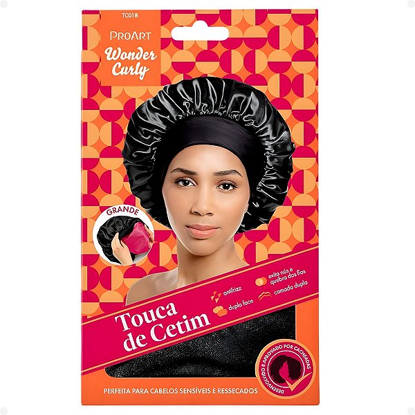 Touca De Cetim Proart Wonder Curly Grande Preta Tc01b
