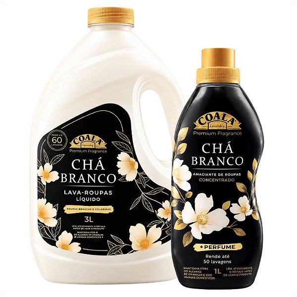 Kit Coala Laundry Chá Branco: Lava-Roupas Líquido 3L e Amaciante Concentrado 1L