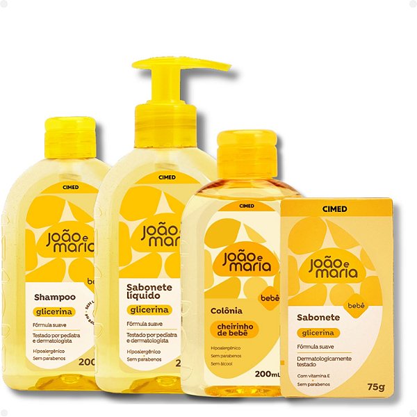 Kit Cimed João e Maria: Sabonete Liquído 200ml, Shampoo 200ml,  Sabonete em Barra 75g e Colônia 200ml