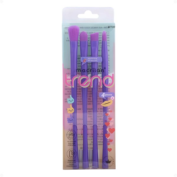 Kit Com 4 Pincéis Macrilan Trend Cores Variadas Mt08