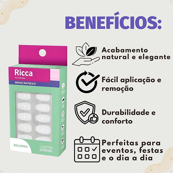 Unhas Postiças Naturais Ricca Belliz I'm A Natural Bailarina Cód. 2277