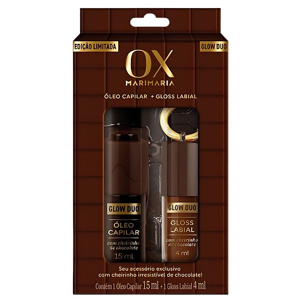 Kit Ox Mari Maria Glow Duo Chocolate Com Chaveiro: Óleo Capilar e Gloss Labial