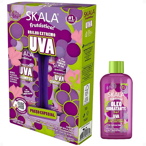 Kit Skala Frutástica! Uva: Shampoo 325ml, Condicionador 200ml e Óleo Capilar 90ml