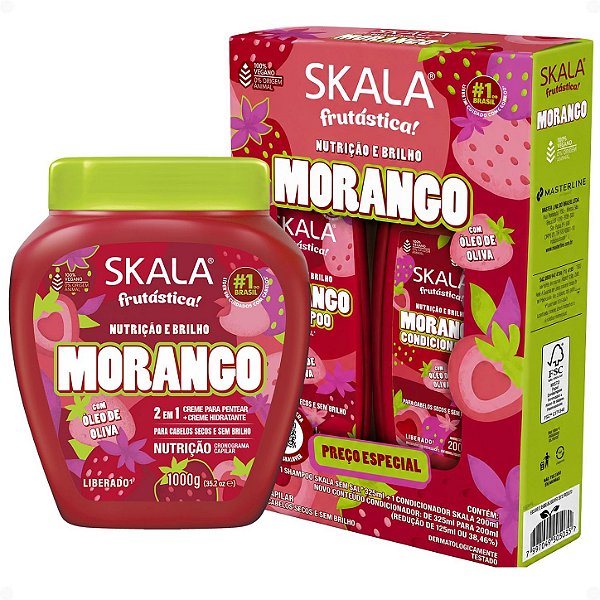 Kit Skala Frutástica! Morango: Shampoo 325ml, Condicionador 200ml e Creme De Tratamento 1000g
