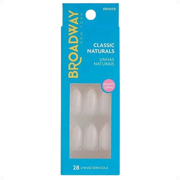 Unhas Postiças Broadway Kiss Ny Classic Naturals Stiletto Longo Power Bbn05b