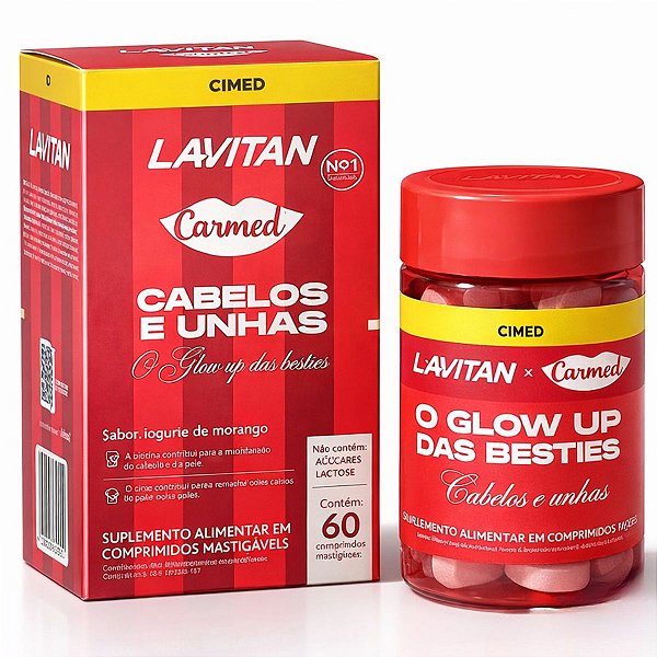 Suplemento Alimentar Mastigável Lavitan Carmed Cabelos e Unhas Com 60 Comprimidos
