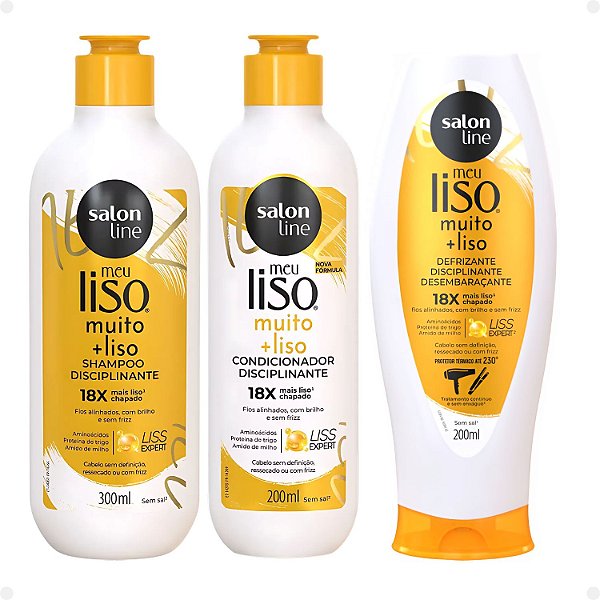 Kit Salon Line Meu Liso Muito + Liso Disciplinante: Shampoo 300ml e Condicionador 200ml + Defrizante Desembaraçante 200ml