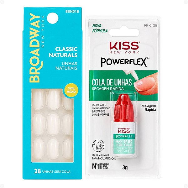 Kit Kiss New York: Unhas Postiças Oval Médio Freedom e Cola De Unhas 3g