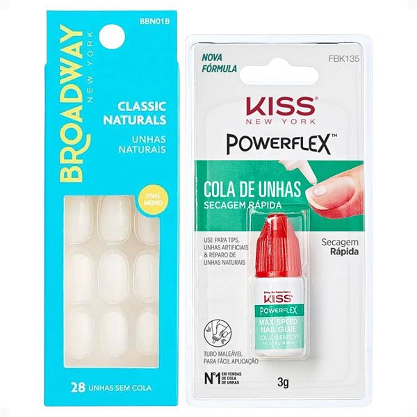 Kit Kiss New York: Unhas Postiças Oval Médio Freedom e Cola De Unhas 3g