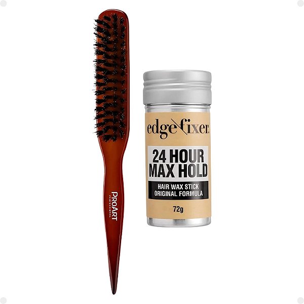Kit Cera Fixadora de Cabelo Edge Fixer Kiss New York Original e Escova para Acabamento e Penteado Proart