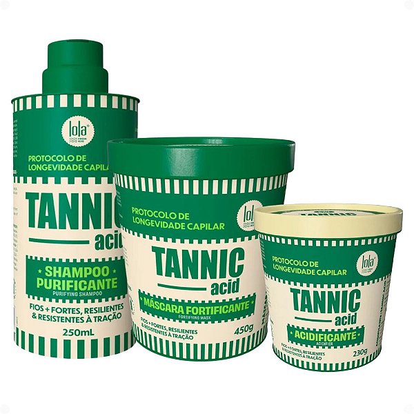 Kit Lola Tannic Acid: Shampoo 250ml, Máscara 450g e Acidificante 230g