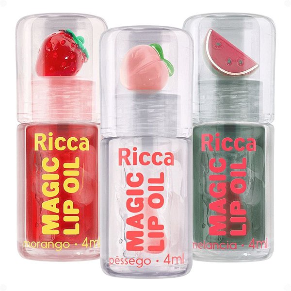 Kit Ricca Magic Lip Oil: Morango, Melancia e Pessego