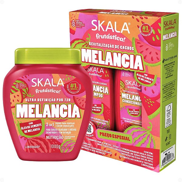 Kit Skala Frutástica Melancia: Shampoo 325ml, Condicionador 200ml e Creme De Tratamento 1000g