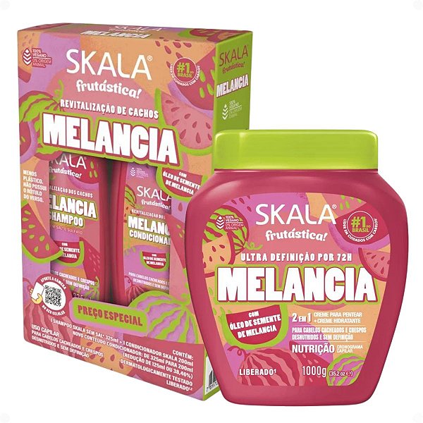 Kit Skala Frutástica Melancia: Shampoo 325ml, Condicionador 200ml e Creme De Tratamento 1000g