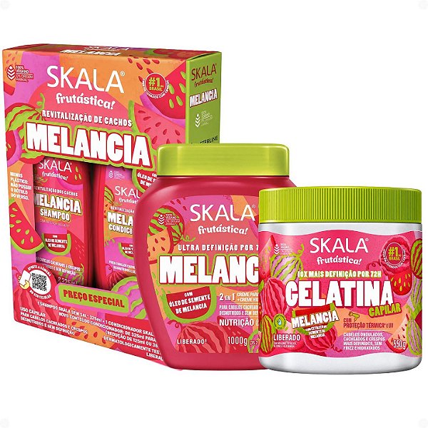 Kit Skala Frutástica Melancia: Shampoo 325ml, Condicionador 200ml, Creme De Tratamento 1000g e Gelatina 550g