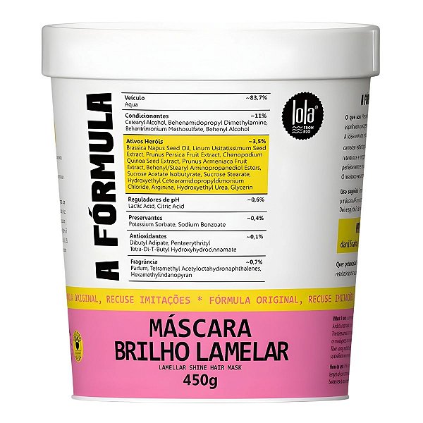 Máscara Capilar Lola Brilho Lamelar A Fórmula 450g