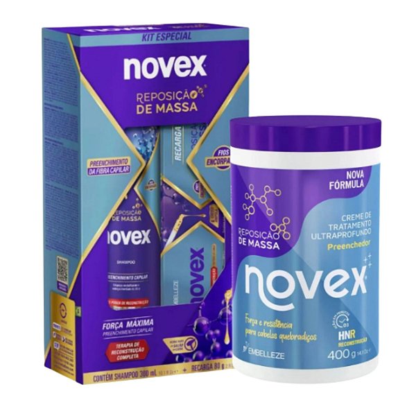Kit Novex Reposição De Massa: Shampoo 300ml, Recarga Capilar 80g e Creme De Tratamento 400g