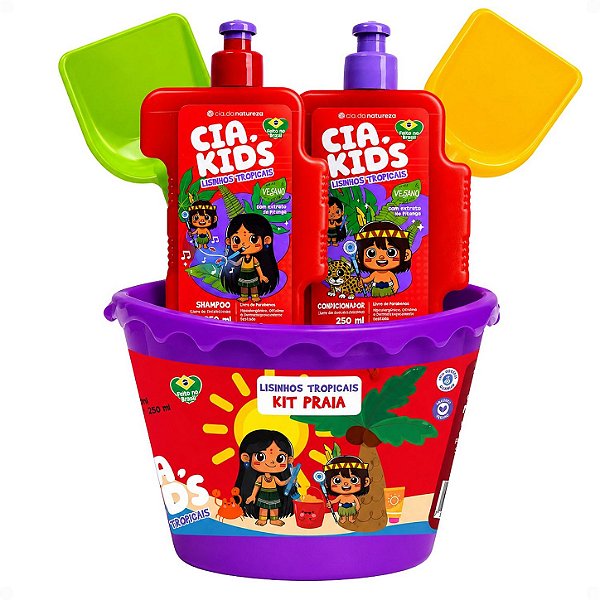 Kit Cia Da Natureza Praia Lisinhos Tropicais: Shampoo, Condicionador 250ml, Balde e Acessórios