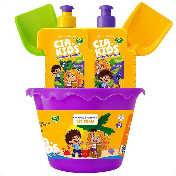 Kit Cia Da Natureza Praia Cachinhos Naturais: Shampoo, Condicionador 250ml, Balde e Acessórios