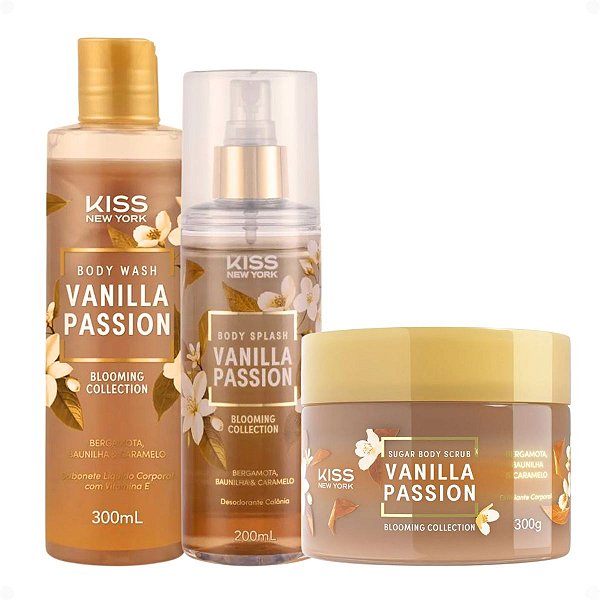 Kit Kiss Ny Vanilla Passion: Sabonete Líquido 300ml, Esfoliante Corporal 280g e Body Splash 200ml