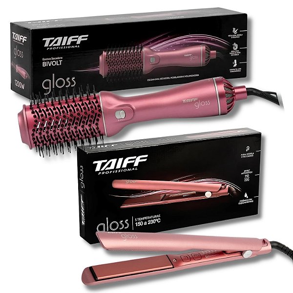 Kit Taiff Gloss Rose: Escova Secadora e Chapa Bivolt