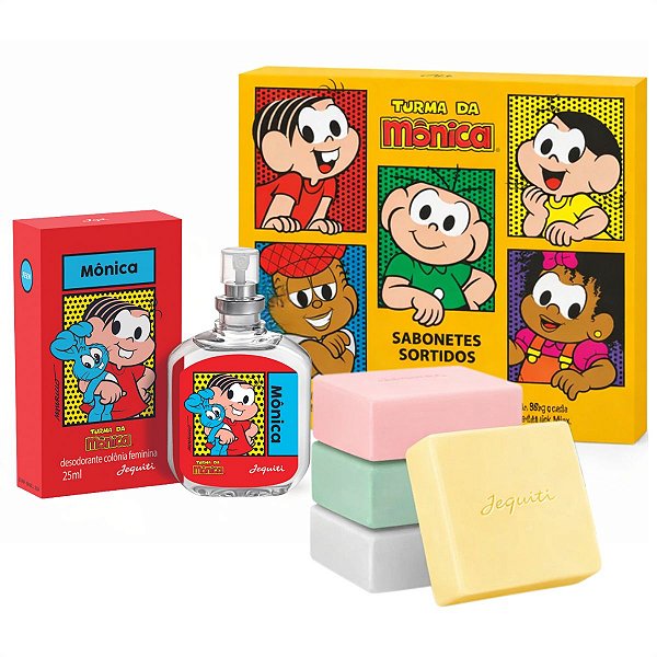 Kit Jequiti Turma Da Mônica: 4 Sabonetes Sortidos + Desodorante Colônia Mônica 25ml