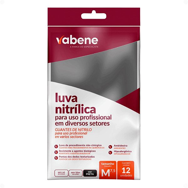 Luva Nitrílica Vabene Tamanho G Com 12 Unidades Preta Ref: 2492ind