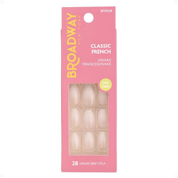 Unhas Postiças Broadway Kiss New York Classic French Francesinha Oval Curto Lovely Bfr03b