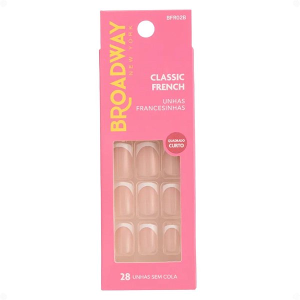 Unhas Postiças Broadway Kiss New York Classic French Francesinha Quadrado Curto Gorgeous Bfr02b