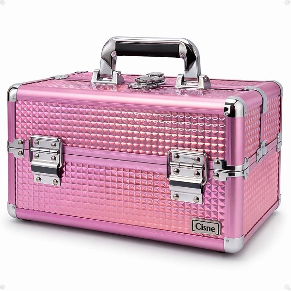 Maleta de Maquiagem Ruby´s Rosa e Prata com 2 Bandejas Csn-a160