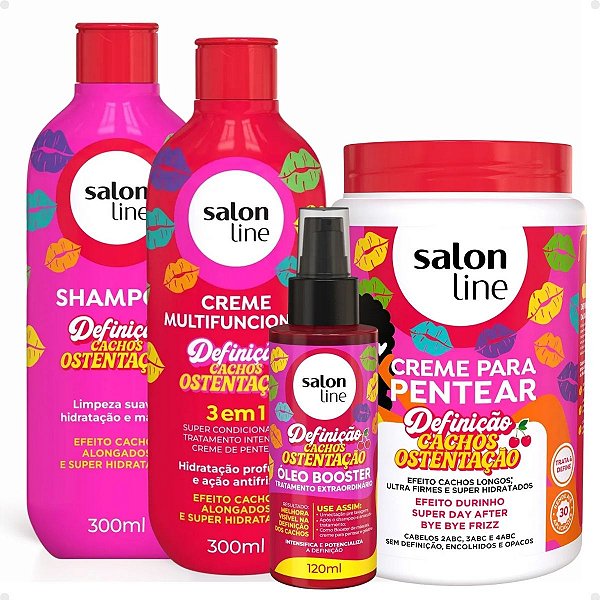 Kit Salon Line Definição Cachos Ostentação: Shampoo e Creme Multifuncional + Creme Pentear 1Kg e Óleo Booster
