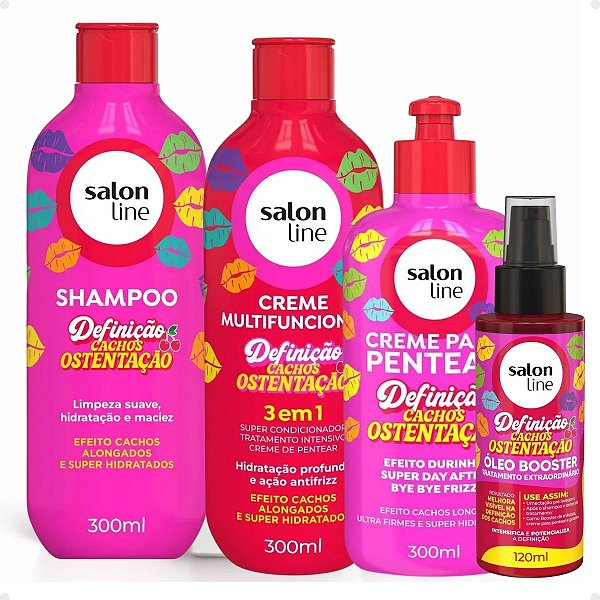 Kit Salon Line Definição Cachos Ostentação: Shampoo e Creme Multifuncional + Creme Pentear 300ml e Óleo Booster