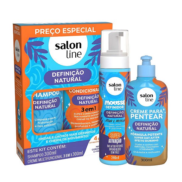 Kit Salon Line Definição Natural: Shampoo, Creme Multifunional, Creme Para Pentear 300g e Mousse Definidor 240ml