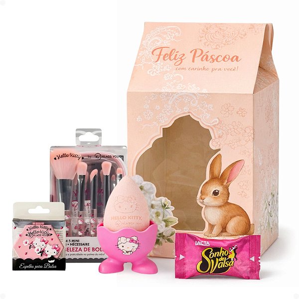 Kit Páscoa Hello Kitty: Pincéis, Esponja, Espelho e Mimo