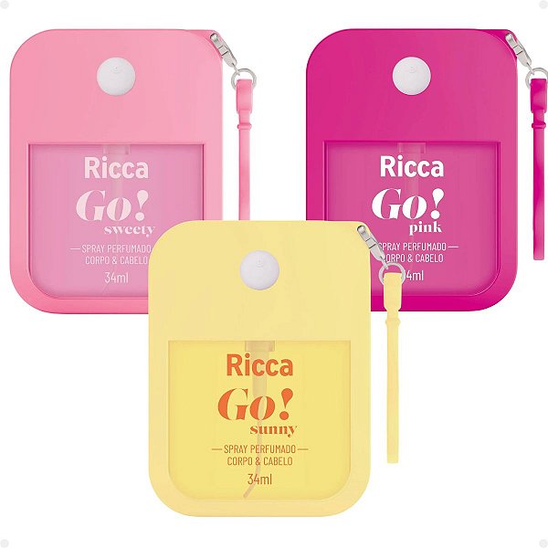 Kit Ricca Spray Perfumado Go! Corpo e Cabelo: Pink, Sweety e Sunny 34ml