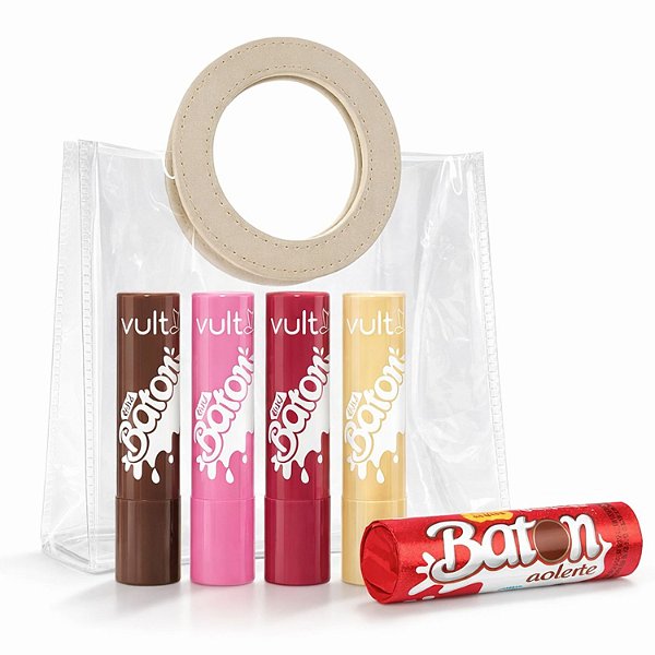 Kit Presente Baton Com 4 Gloss Stick Vult: Marrom, Malva, Rosa e Translucido com Brilho + Mimo