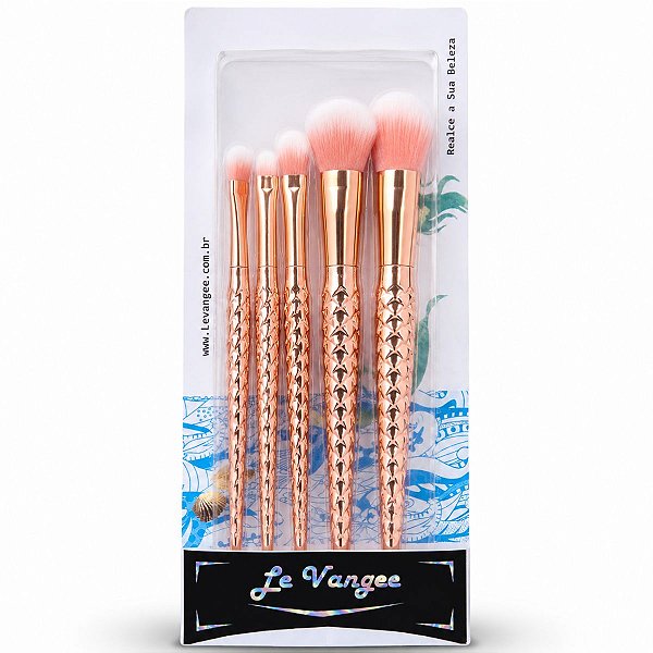 Kit Le Vangee Mermaid: 5 Pincéis Pincel Para Maquiagem Rosa