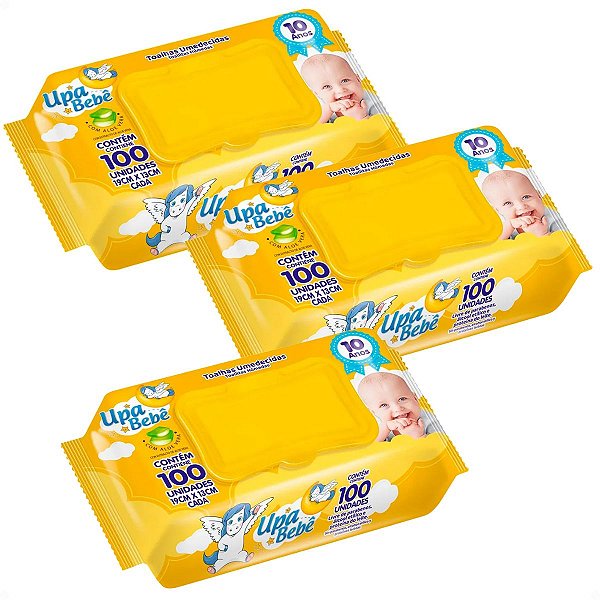Kit Upa Bebê: 3 Pacotes Toalhas Umedecidas Com 100 un Cada