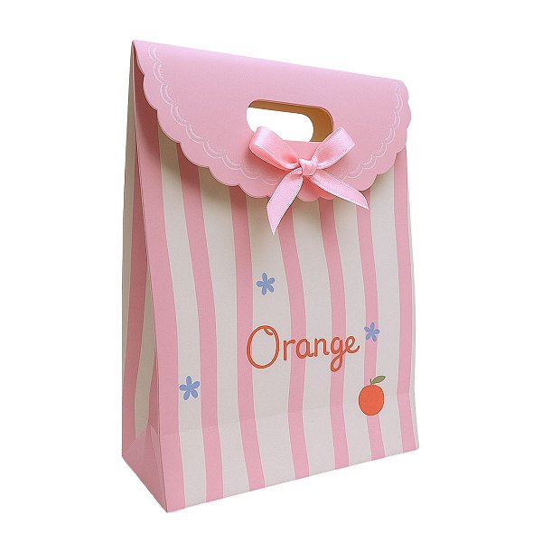Sacola de Papel 21x14cm Orange Listrado Rosa com Branco