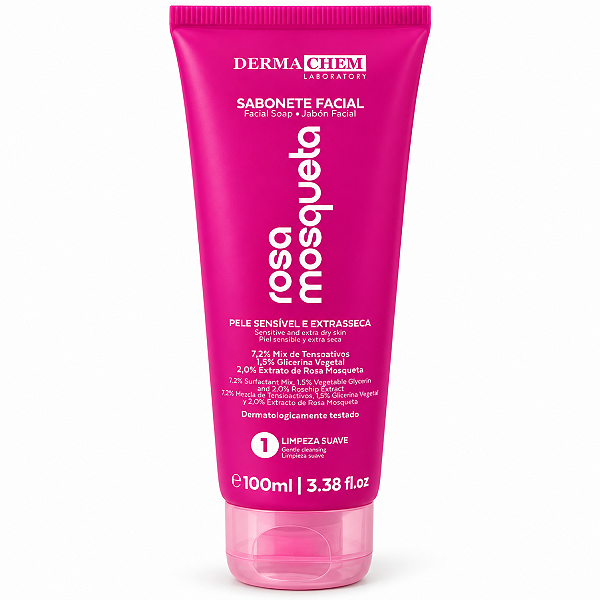 Sabonete Facial Dermachem Rosa Mosqueta Pele Sensível e Extrasseca 100ml
