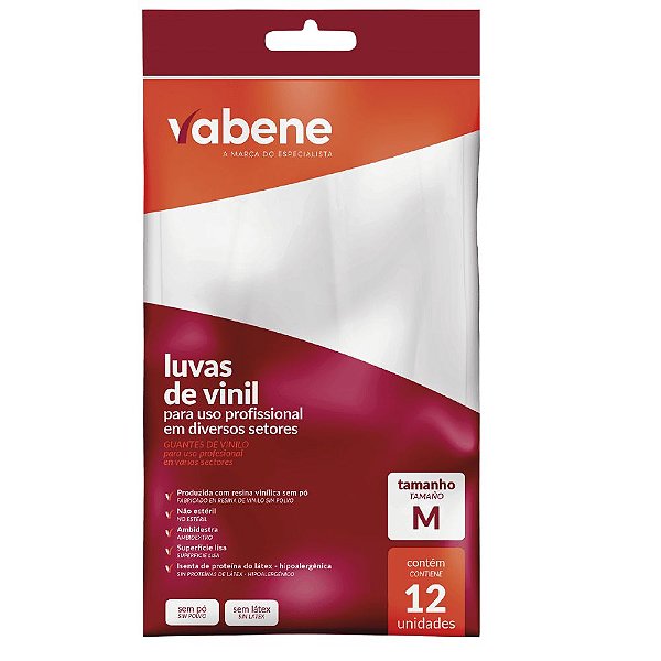 Luvas De Vinil Vabene Sem Pó Tam: M Com 12 Unidades Ref: 1406ind