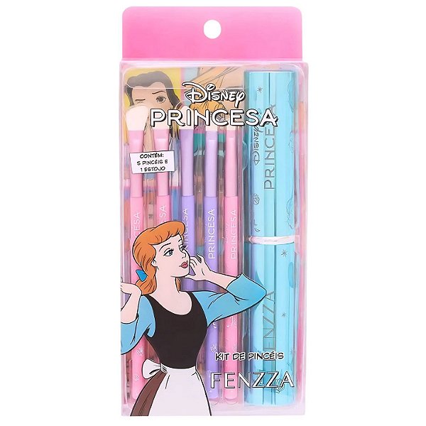 Kit Com 5 Pincéis e 1 Estojo Fenzza Disney Princesa Dis135