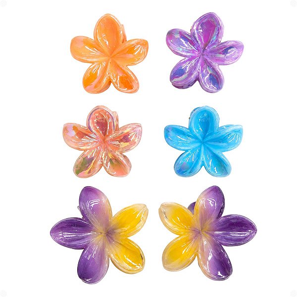 Kit Piranha Para Cabelo Flores: 2 Piranhas Grandes e 4 Pequenas Cores Variadas Df415-Pr3911